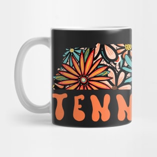 Tennessee State Design | Artist Designed Illustration Featuring Tennessee State Filled With Retro Flowers with Retro Hand-Lettering Mug